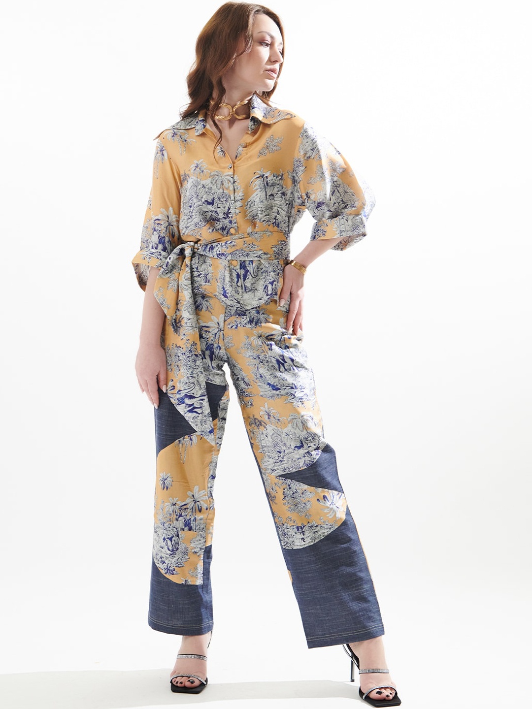 

CIN CIN Printed Shirt Collar Shirt With Trousers, Mustard