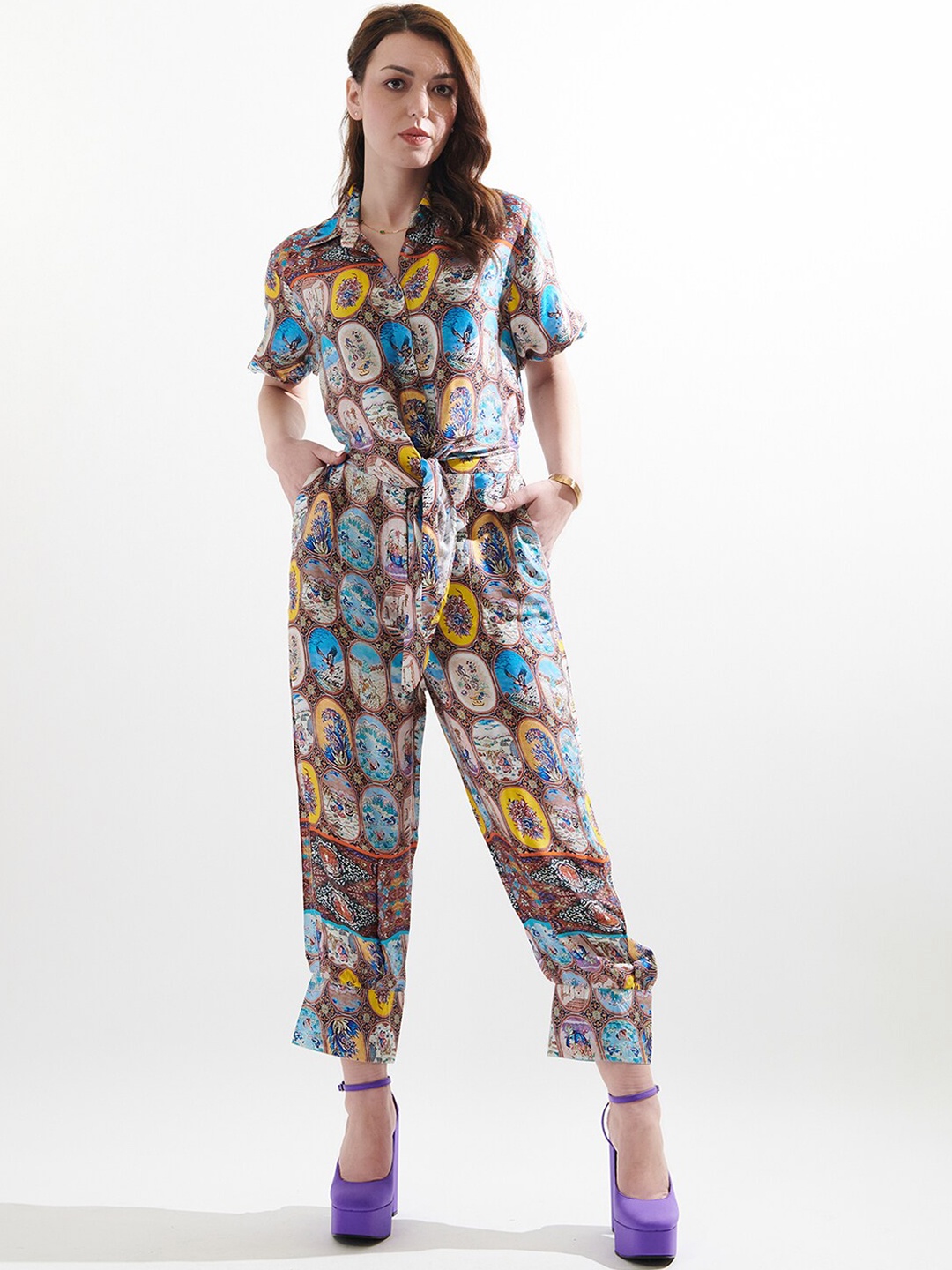

CIN CIN Printed Shirt Collar Shirt With Trousers, Brown