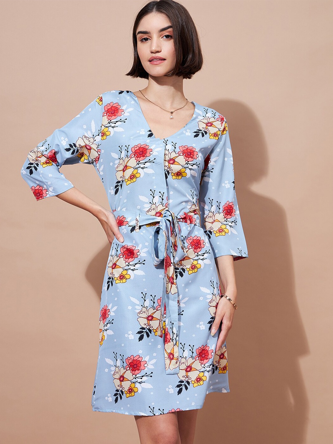 

all about you Floral Print V-Neck Scuba A-Line Dress, Blue