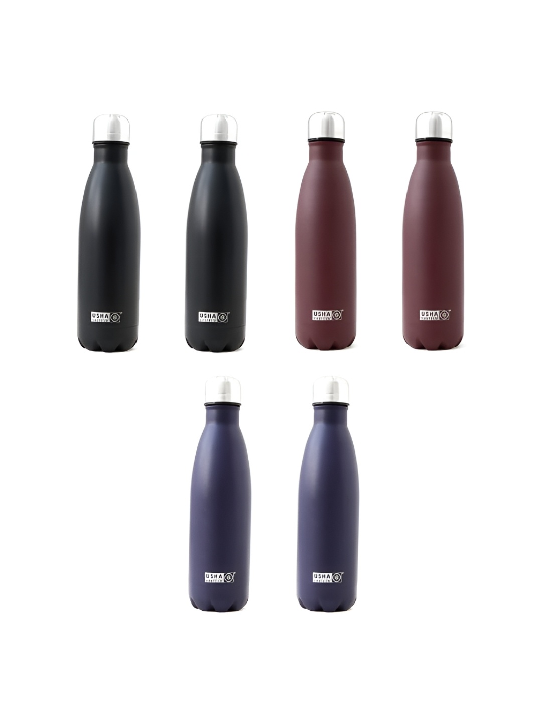 

USHA SHRIRAM Assorted 6 Pieces Stainless Steel Double Wall Vacuum Water Bottles 1 L Each
