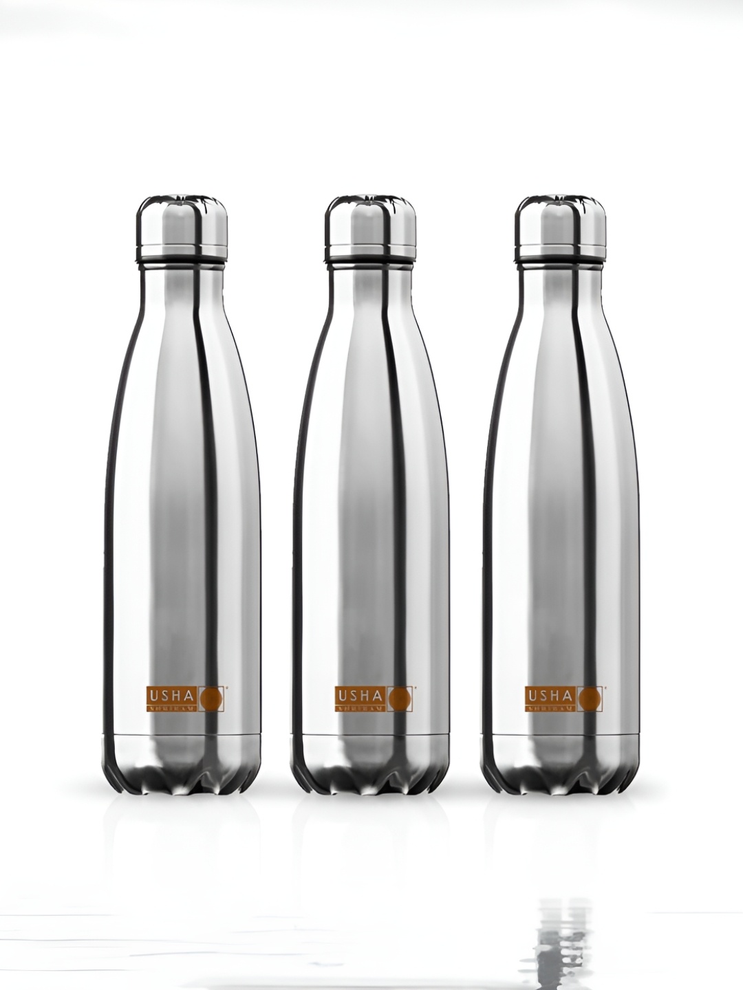 

USHA SHRIRAM Silver Toned 3 Pcs Double Wall Vacuum Stainless Steel Water Bottles 500 ml