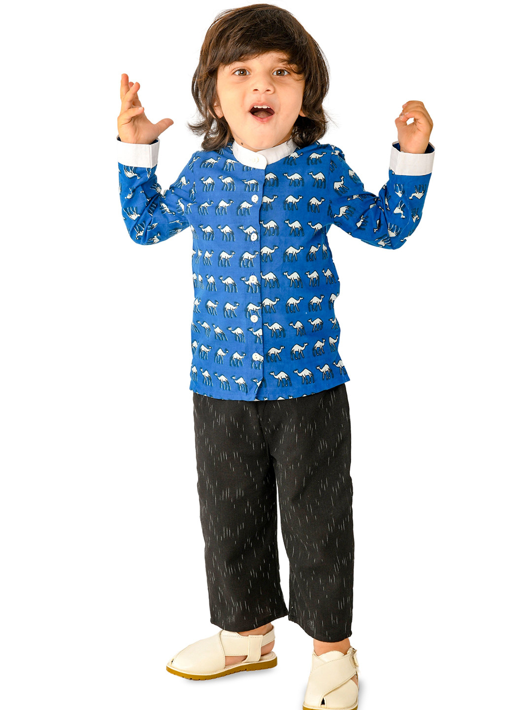 

Tiny Bunnies Pack Of 2 Boys Long Sleeves Mandarin Collar Printed Shirt with Trousers, Blue