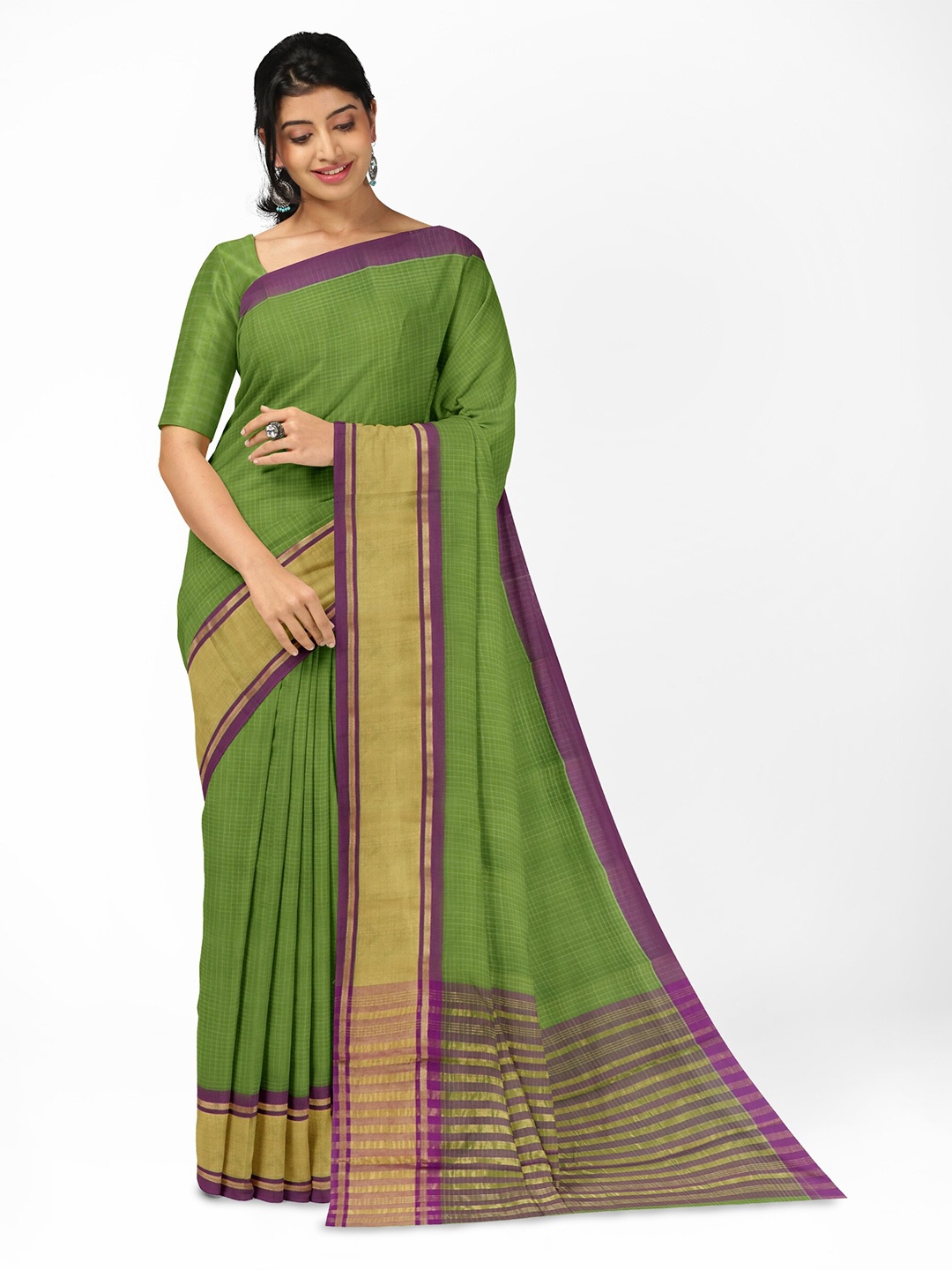 

APCO Pure Cotton Handloom Saree, Green