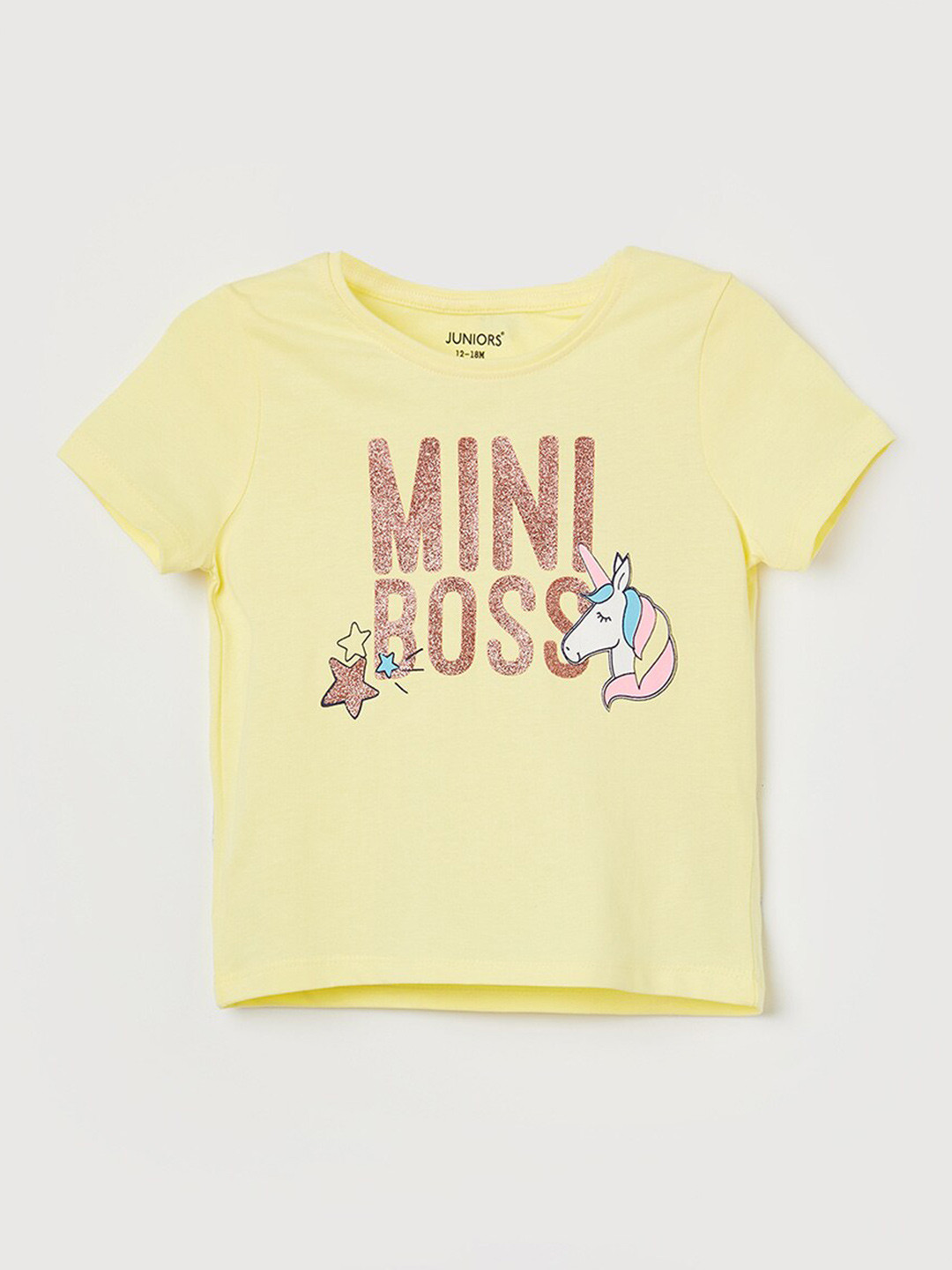 

Juniors by Lifestyle Infants Typography Printed Round Neck Cotton T-shirt, Yellow