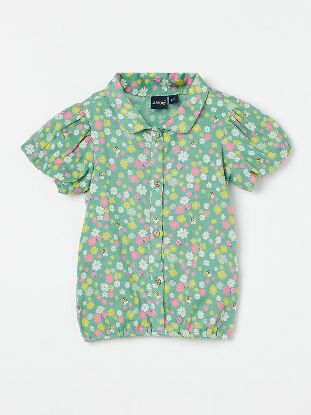 

Juniors by Lifestyle Girls Floral Printed Puff Sleeve Cotton Shirt Style Top, Green