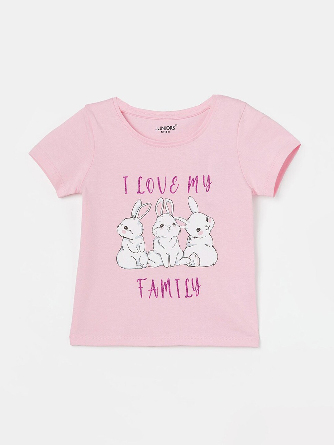 

Juniors by Lifestyle Infants Graphic Printed Round Neck Cotton T-shirt, Pink