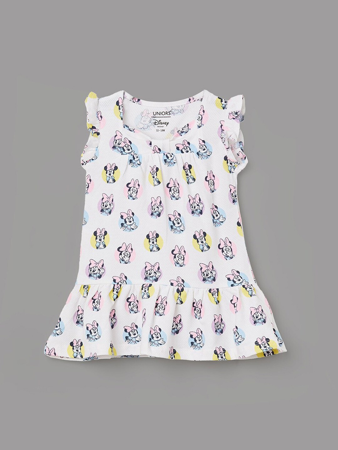 

Juniors by Lifestyle Conversational Print Flutter Sleeves Cotton A-Line Dress, White