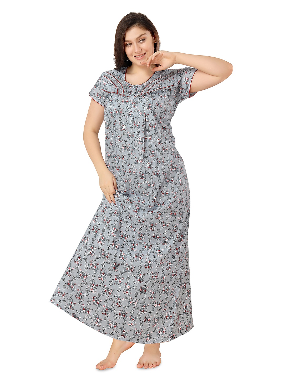 

Soulemo Printed Pure Cotton Maxi Nightdress, Grey