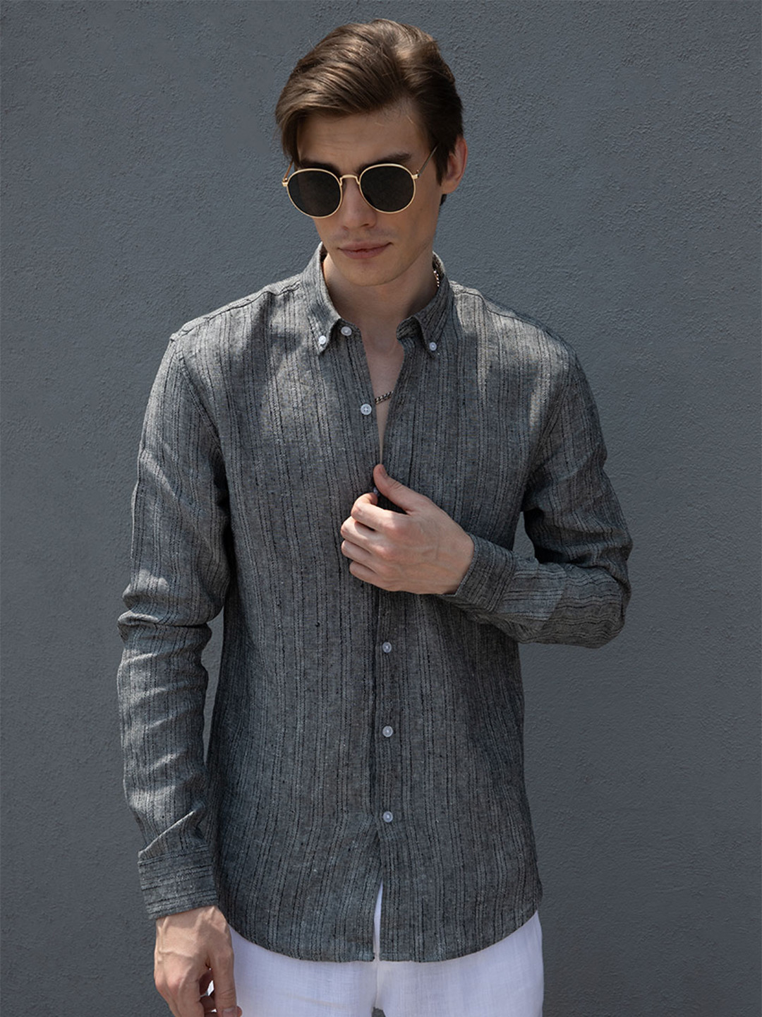 

Banana Club Classic Slim Fit Faded Opaque Casual Shirt, Grey