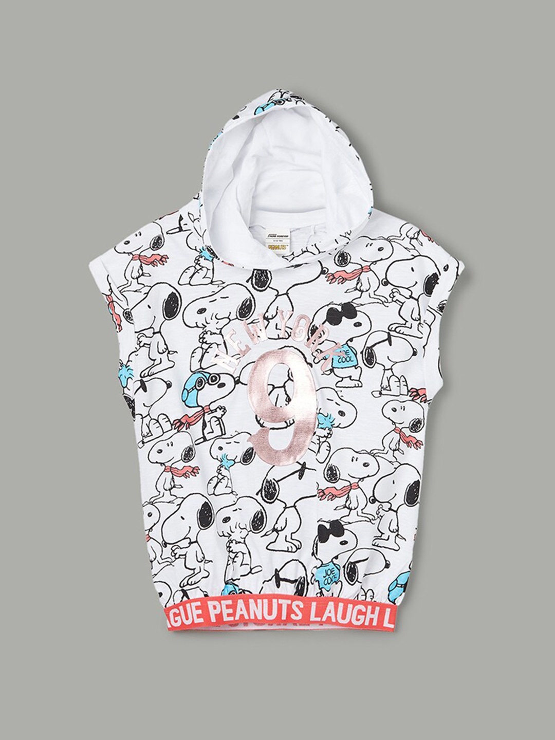 

Fame Forever by Lifestyle Girls Peanuts Printed Hooded Pure Cotton T-shirt, White