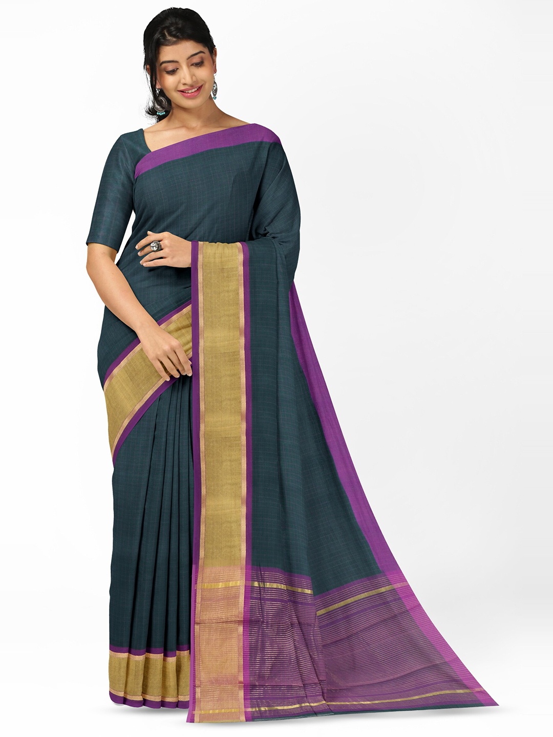 

APCO Pure Cotton Handloom Saree, Blue