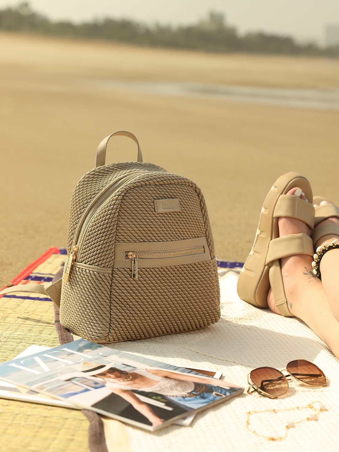 

Inc 5 Textured Small Backpack, Beige
