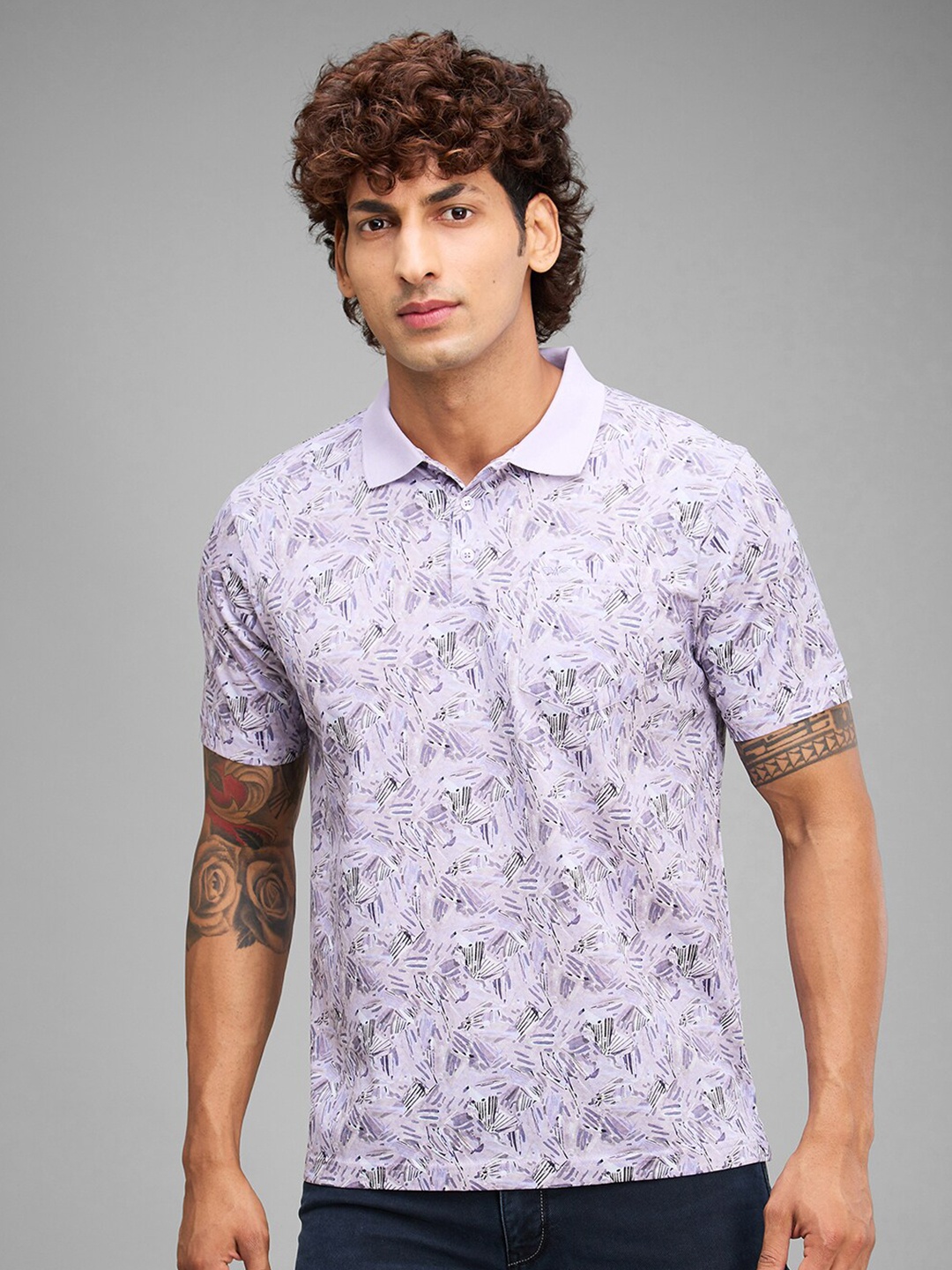 

Park Avenue Printed Polo Collar Tropical Cotton Slim Fit T-shirt, Lavender