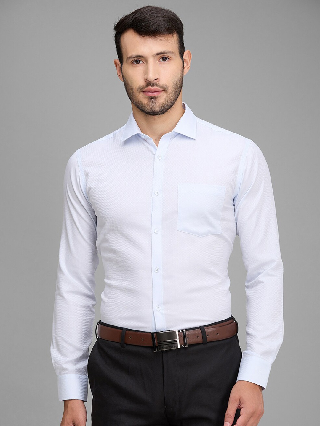

Park Avenue Slim Fit Textured Self Design Cotton Formal Shirt, Blue