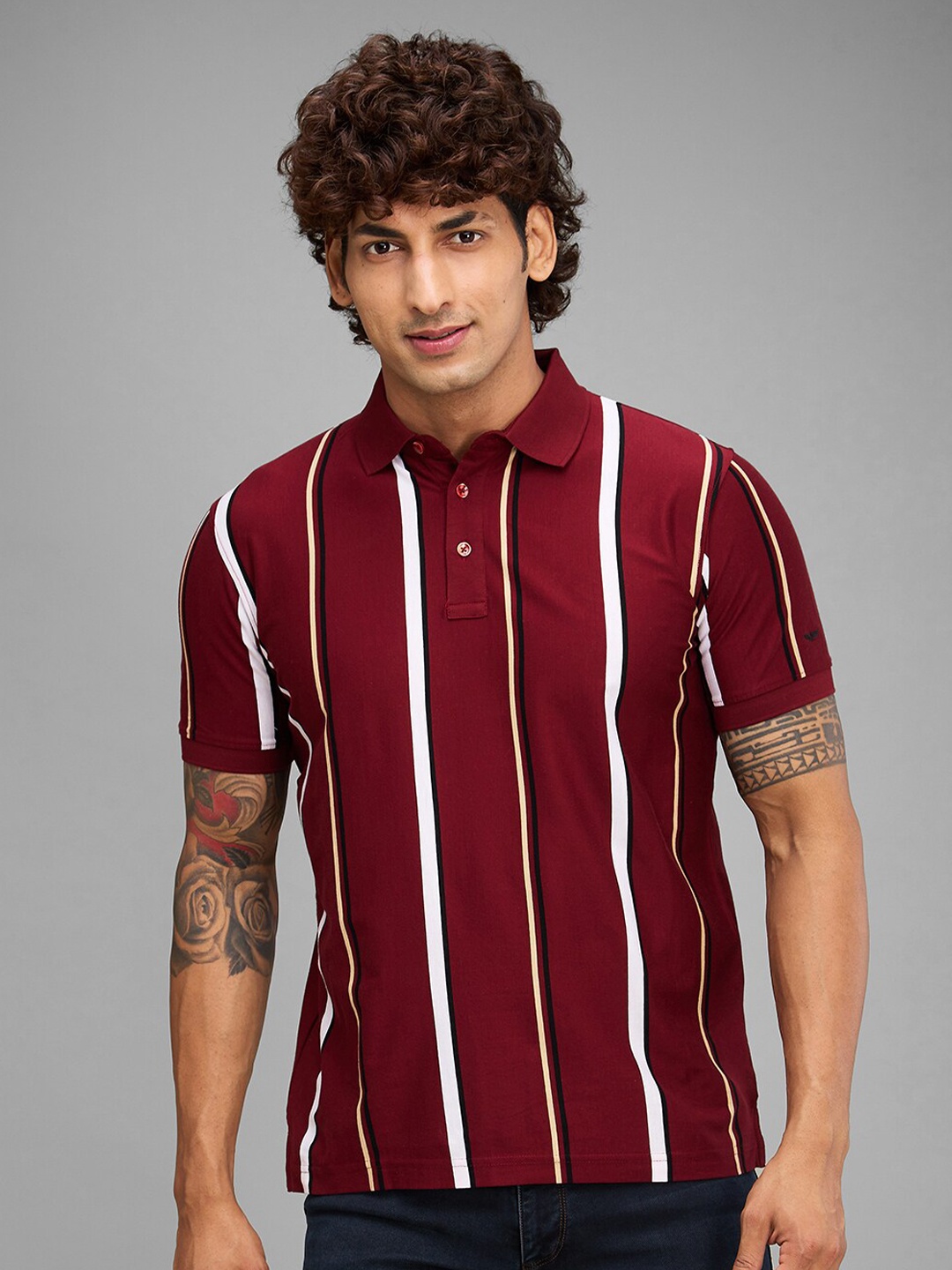 

Park Avenue Striped Polo Collar Cotton Slim Fit T-shirt, Red