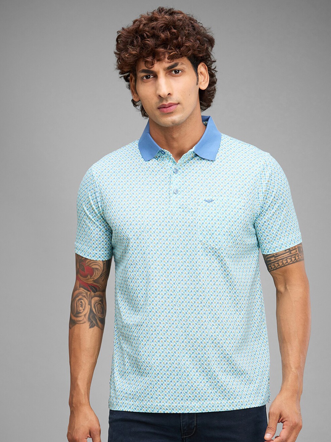 

Park Avenue Printed Polo Collar Cotton Slim Fit T-shirt, Blue