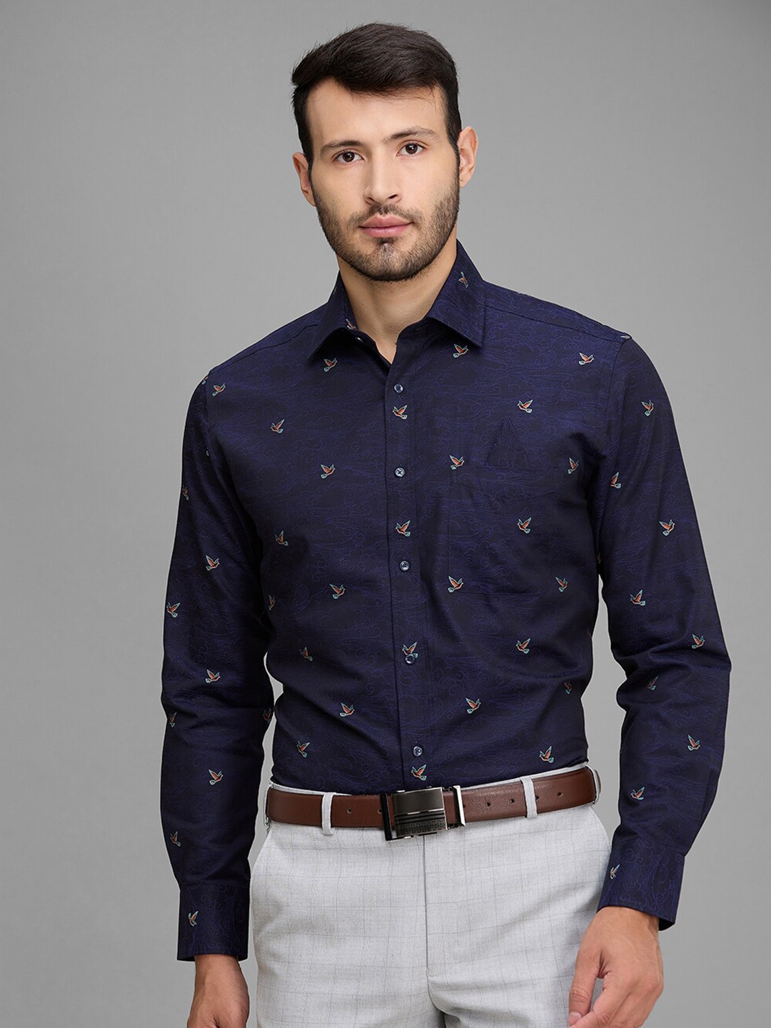 

Park Avenue Luxus Conversational Printed Cotton Formal Shirt, Navy blue