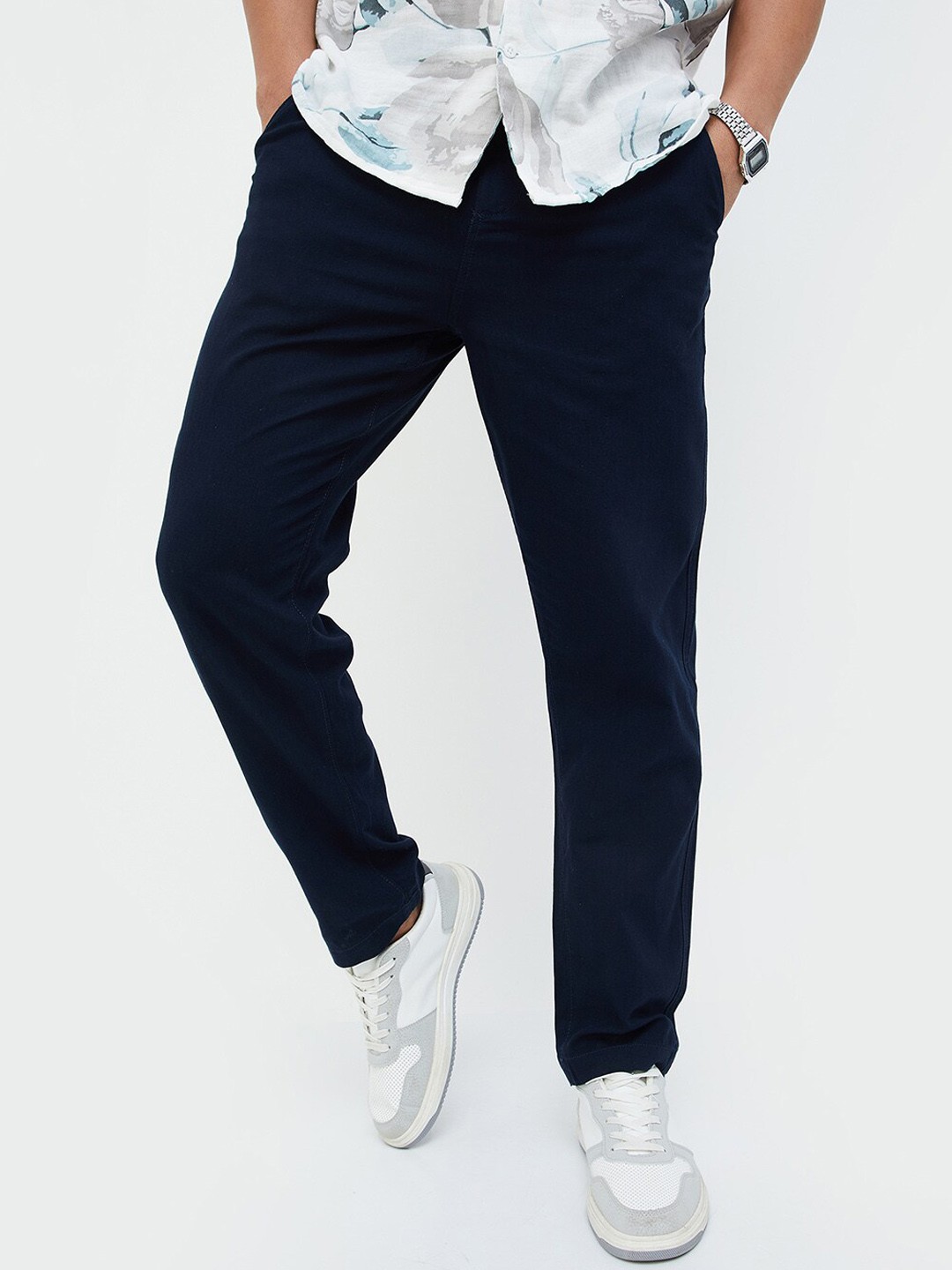 

CODE by Lifestyle Men Mid-Rise Cotton Chinos Trousers, Blue