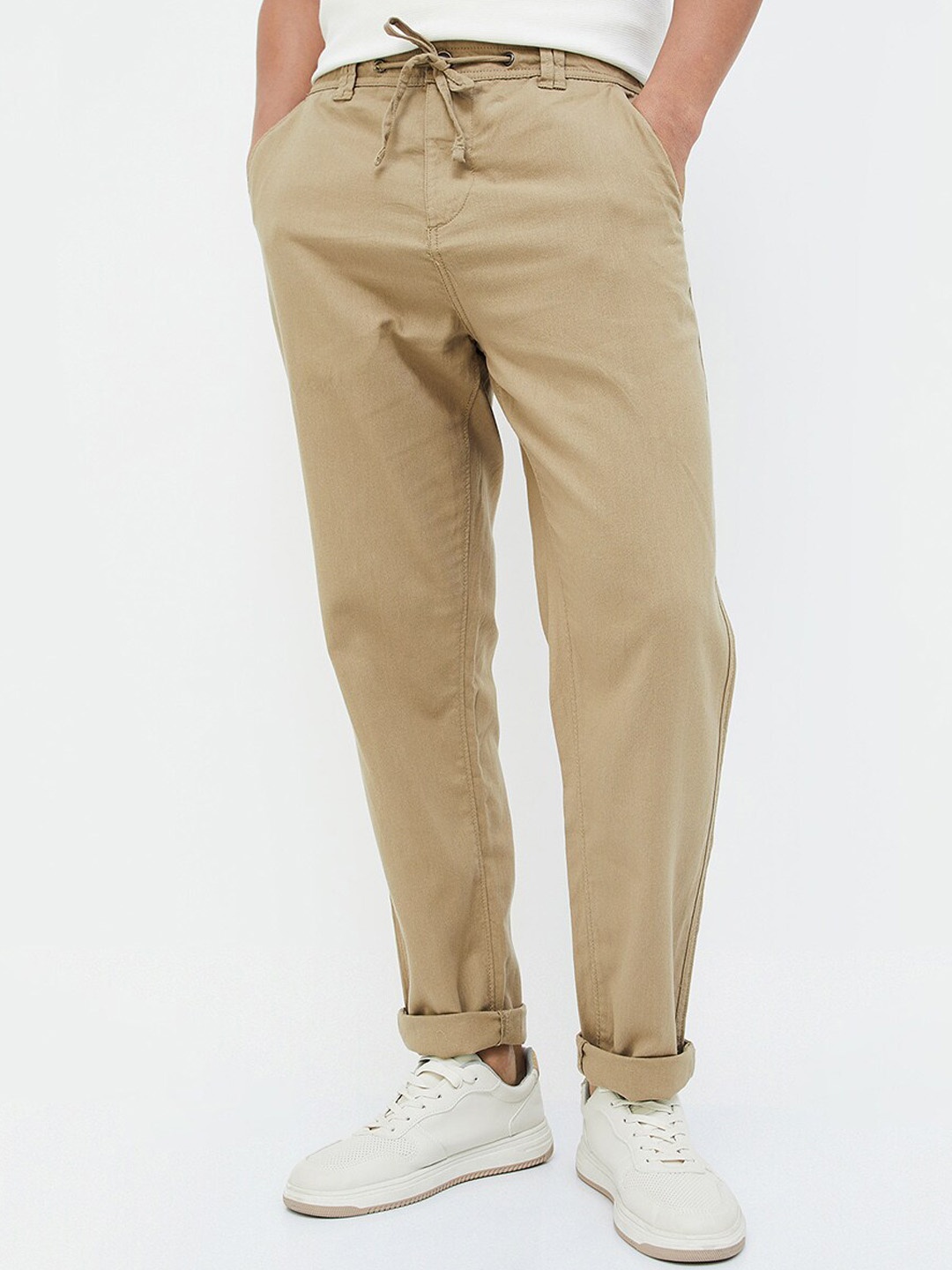 

CODE by Lifestyle Men Mid-Rise Cotton Plain Chinos Trousers, Khaki