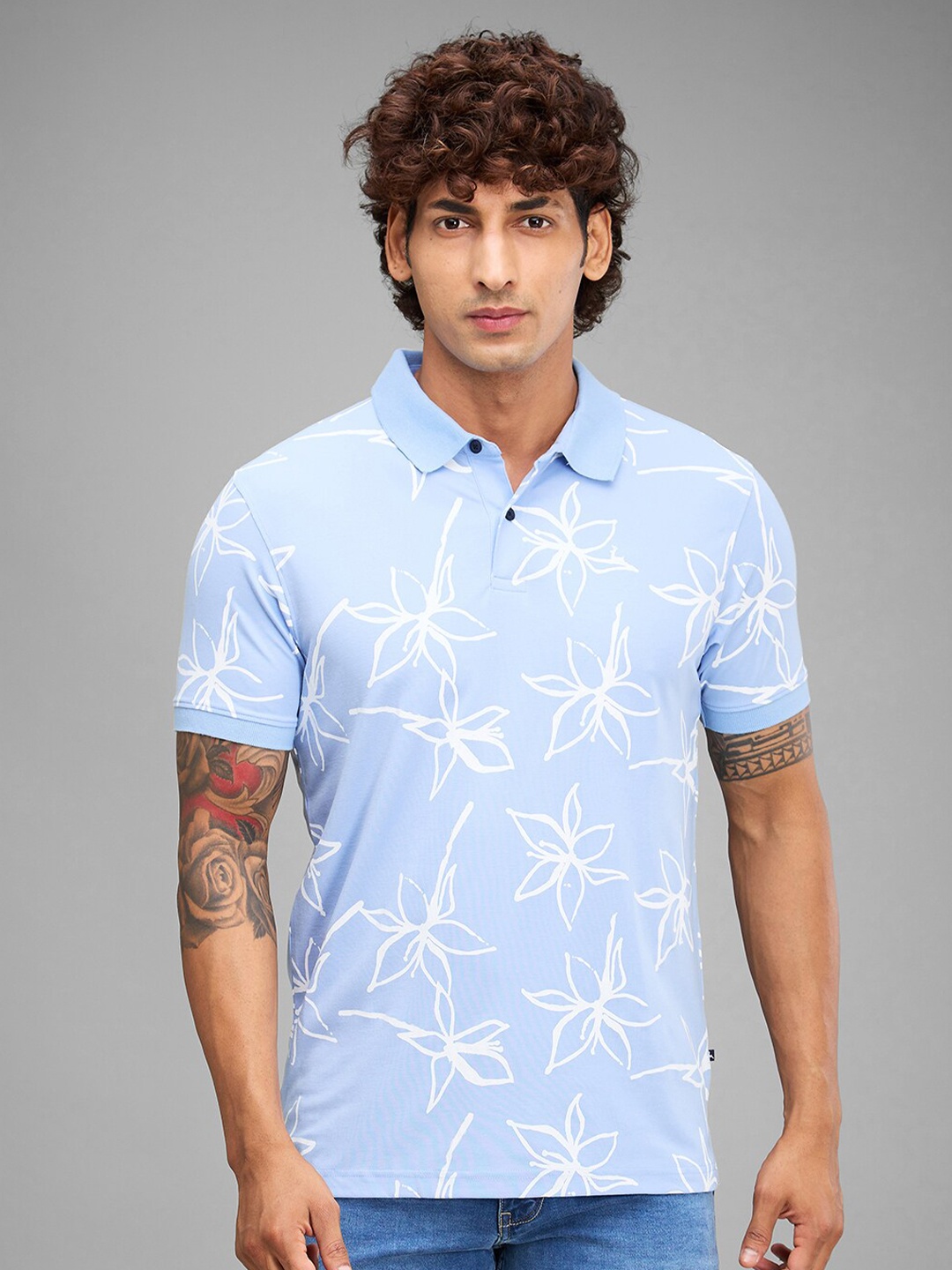 

Parx Printed Polo Collar T-shirt, Blue