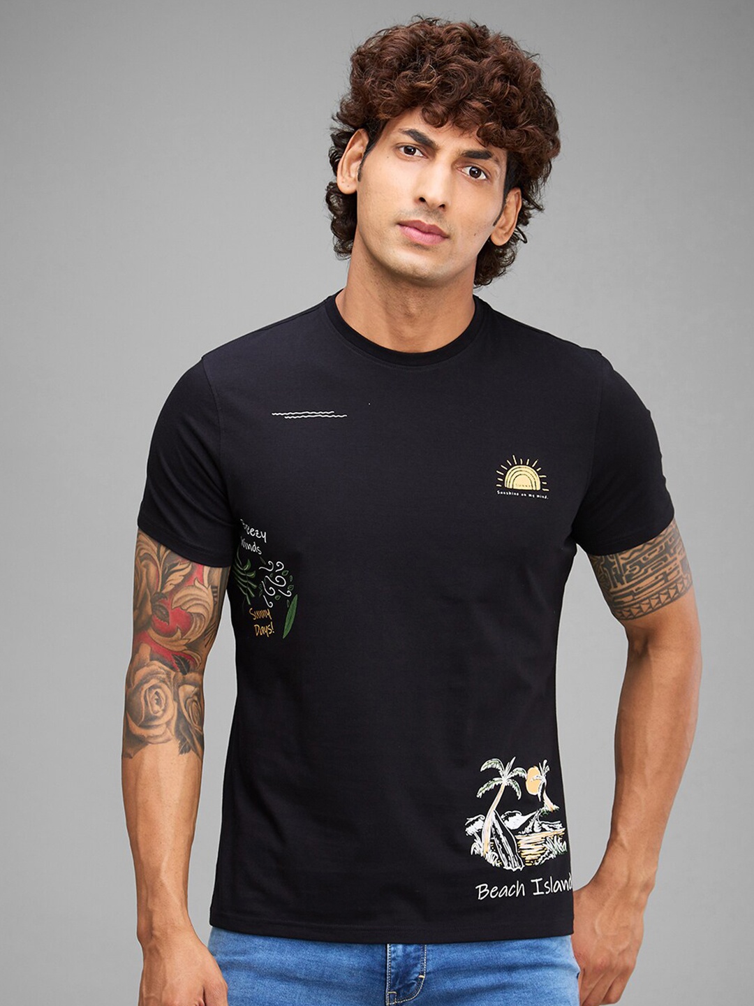 

Parx Typography Printed Cotton T-shirt, Black