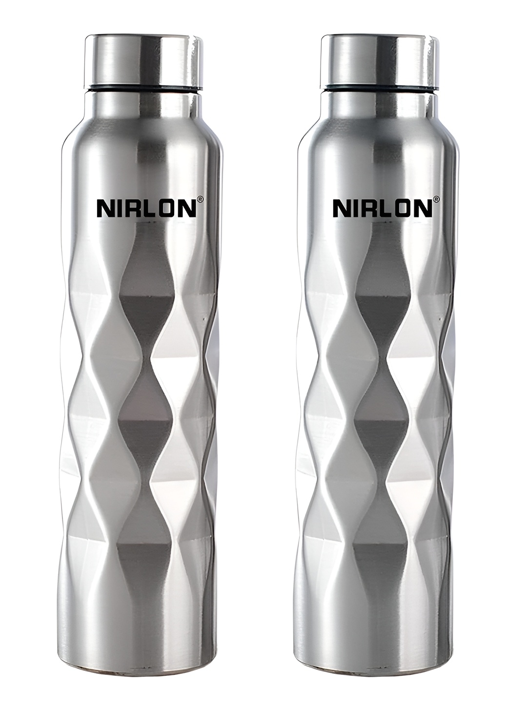 

NIRLON Silver-Toned 2 Pcs Stainless Steel Single Wall Diamond Cut Water Bottles 1 L