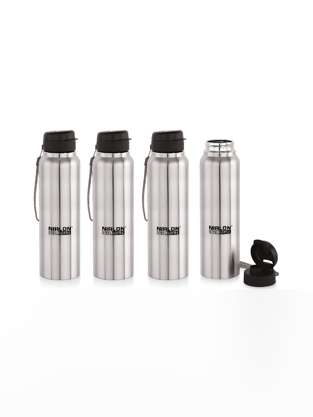

NIRLON Silver-Toned & Black 4 Pieces Stainless Steel Water Bottle 1 L