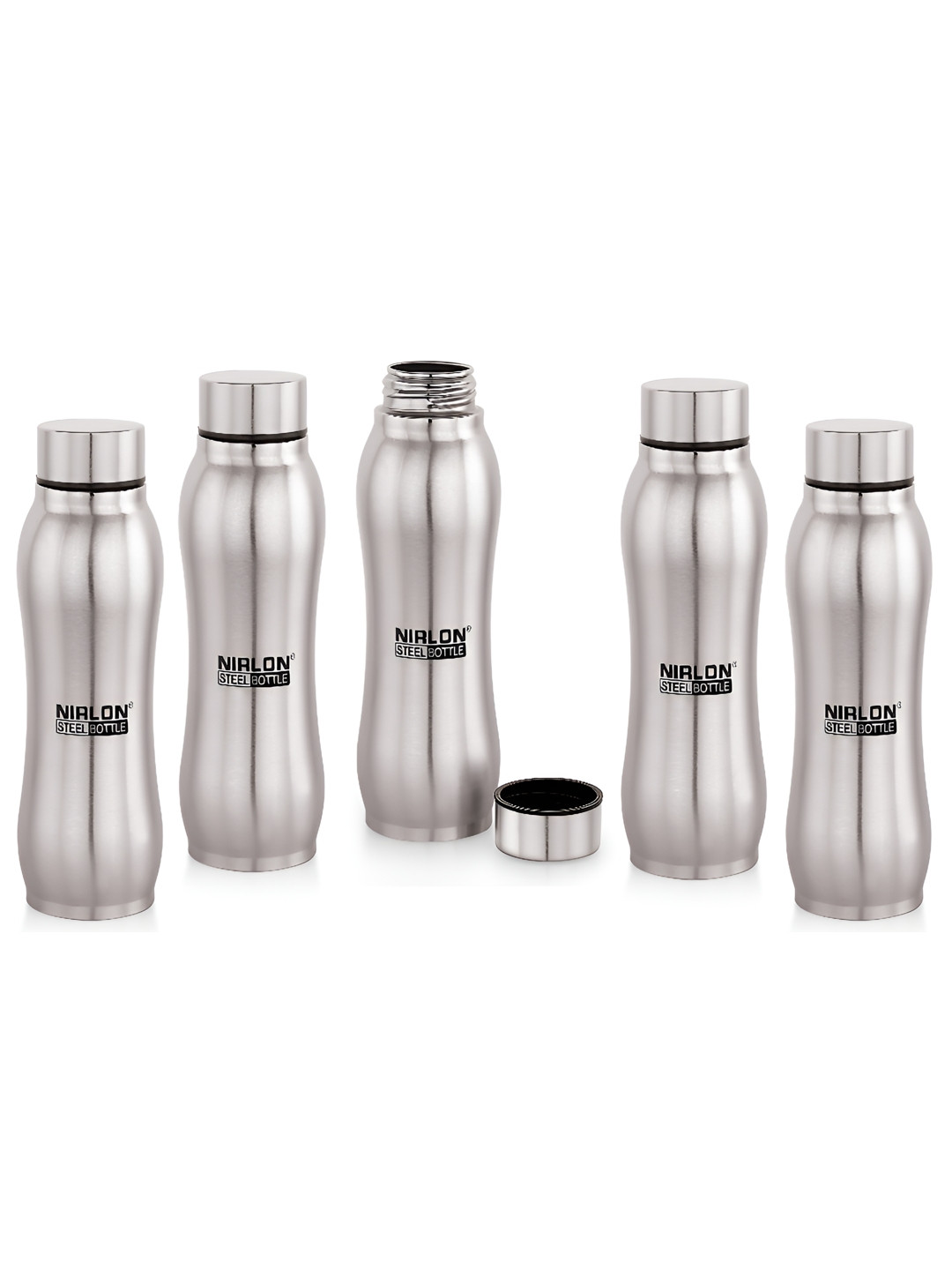 

NIRLON Silver-Toned 5 Pieces Stainless Steel Solid Water Bottle 750 ml each