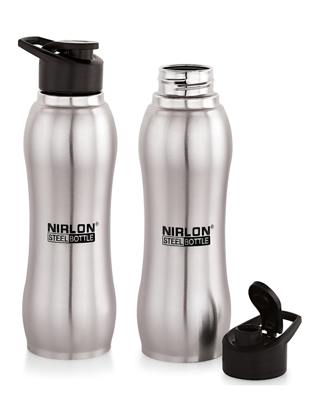 

NIRLON Silver-Toned 2 Pieces Aqua Flip Single Wall Stainless Steel Water Bottle 750ml