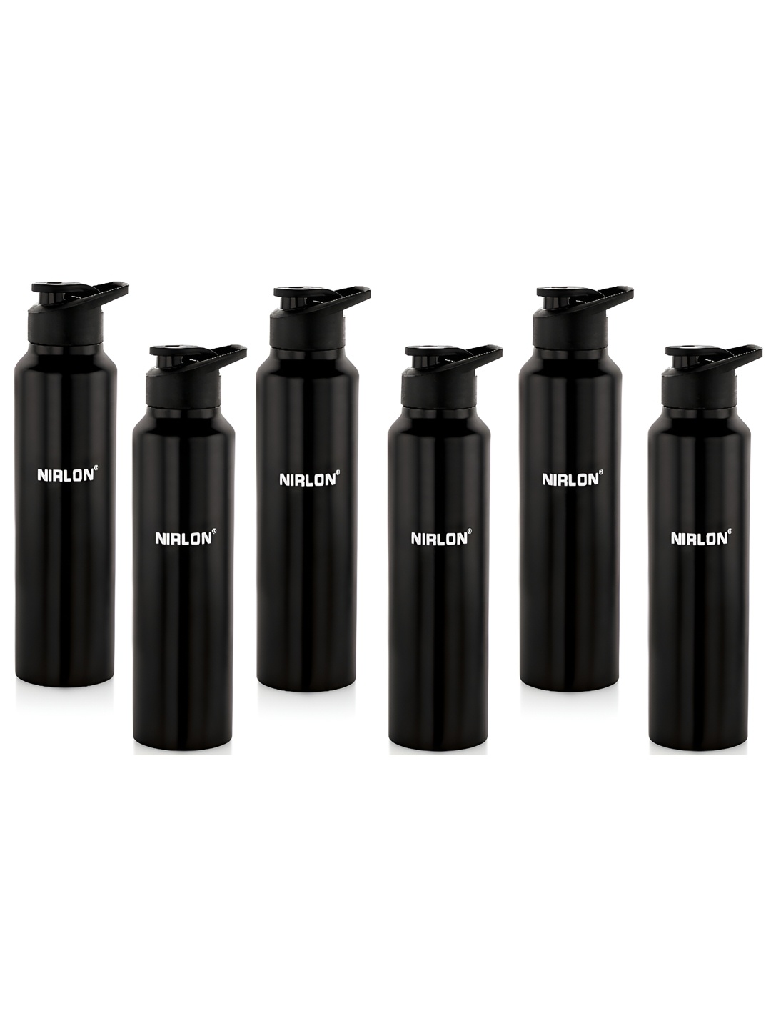 

NIRLON Black 6 Pcs Single Wall Stainless Steel Solid Water Bottles 1 L