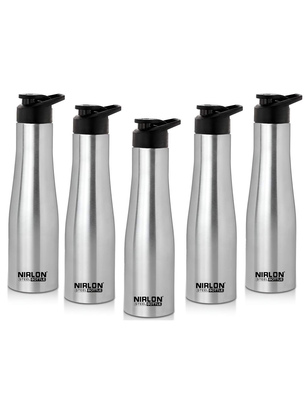 

NIRLON Silver Toned 5 Pieces Single Wall Vacuum Stainless Steel Water Bottles 1 L Each