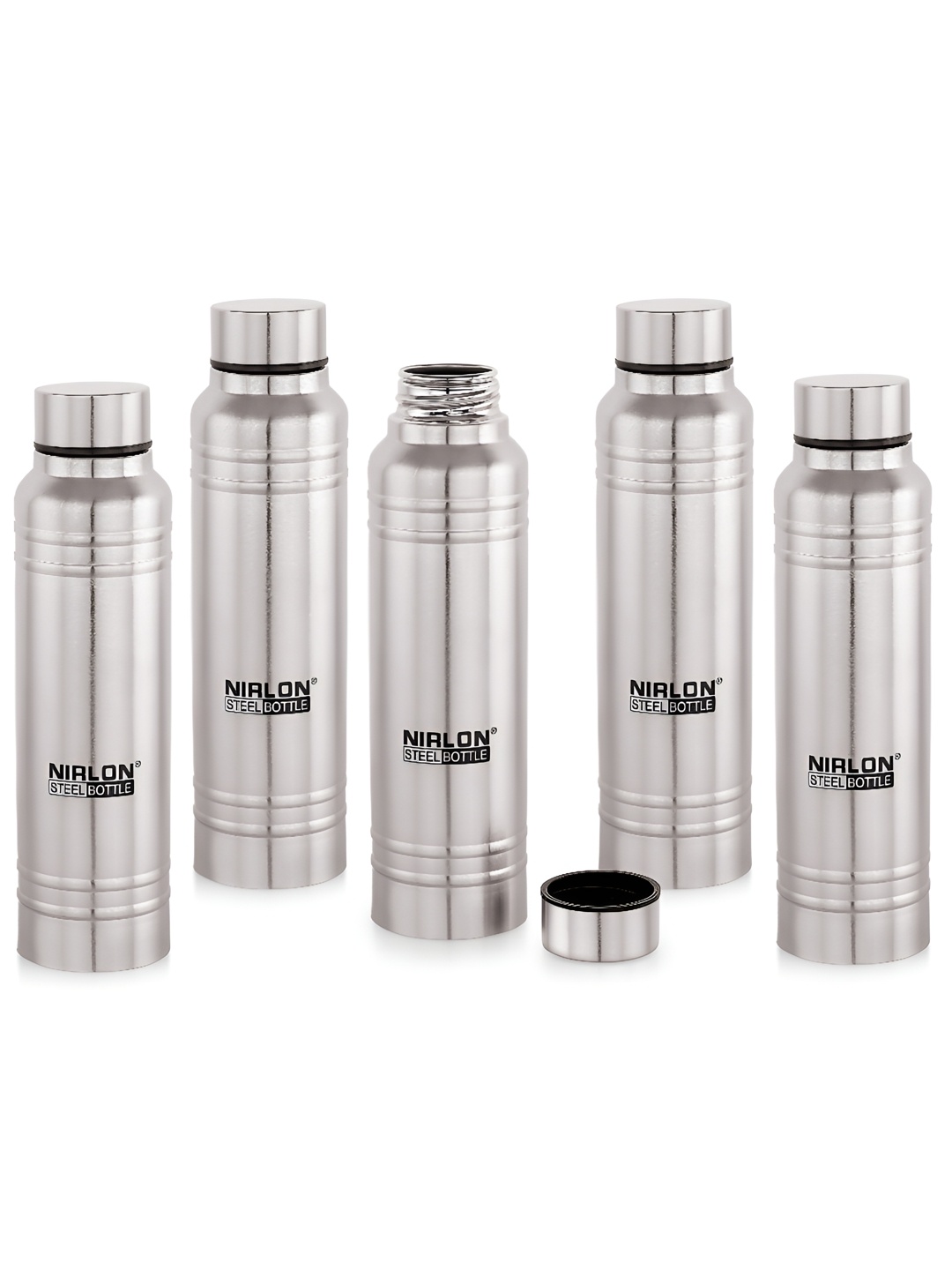 

NIRLON Silver-Toned 5 Pieces Stainless Steel Water Bottles 1 L Each