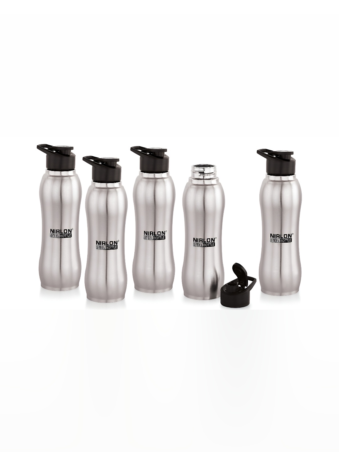 

NIRLON Silver Toned 5 Pieces Stainless Steel Single Wall Vacuum Water Bottles 750 ml Each