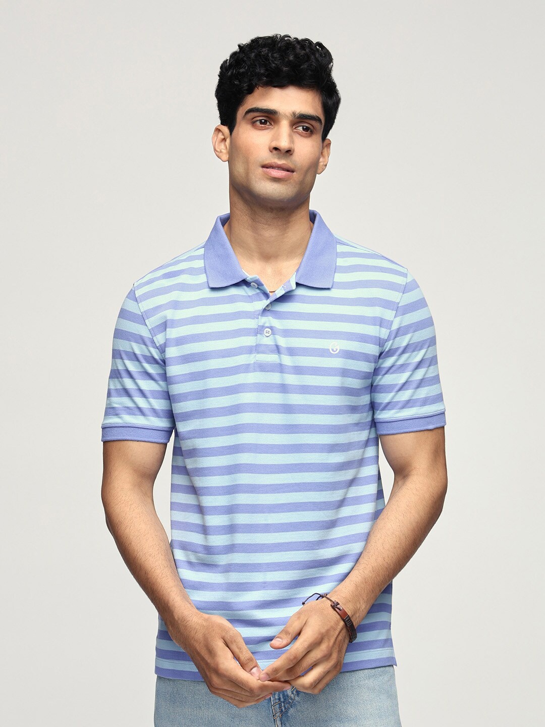 

Gloot Striped Polo Collar Casual T-shirt, Blue