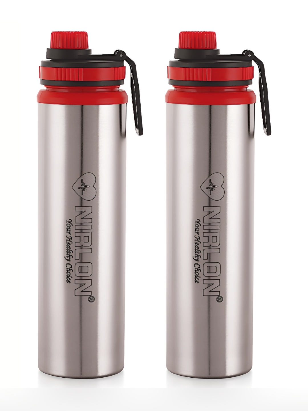 

NIRLON Silver-Toned & Red 2 Pieces Stainless Steel BPA Free Water Bottle 900ml