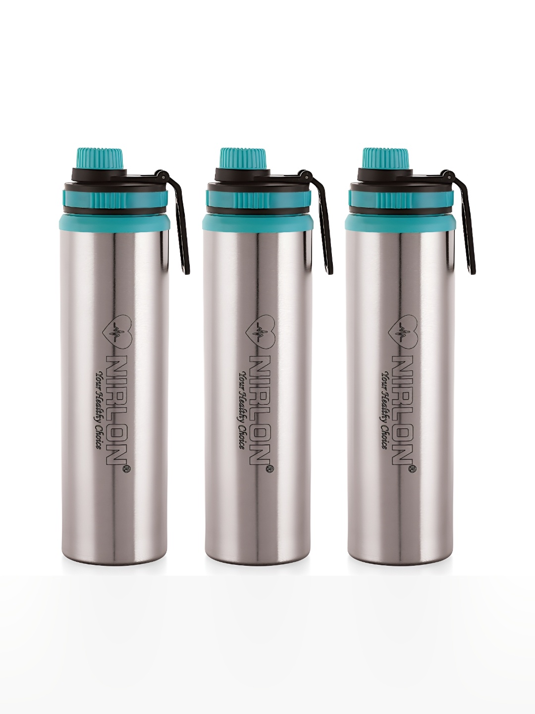 

NIRLON Silver Toned & Green 3 Pieces Stainless Steel Solid Water Bottles 900 ml Each