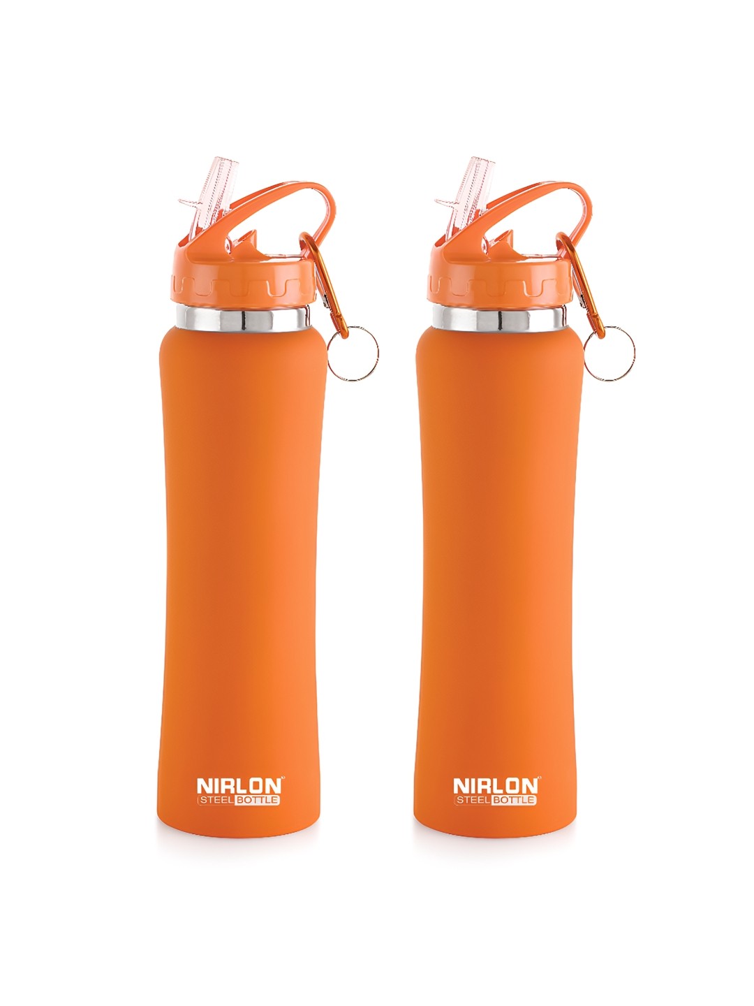 

NIRLON Orange 2Pcs Stainless Steel Water Bottles With Straw Lid 750ml Each