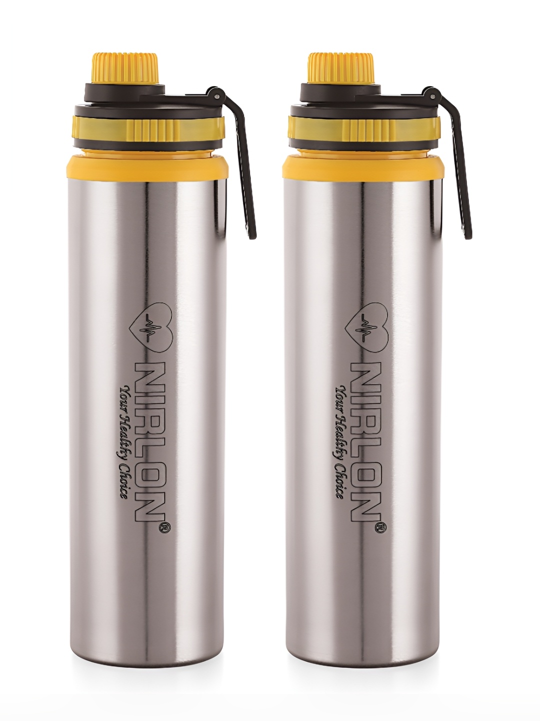 

NIRLON Silver-Toned & Yellow 2Pcs Stainless Steel Sipper Water Bottles 900ml Each