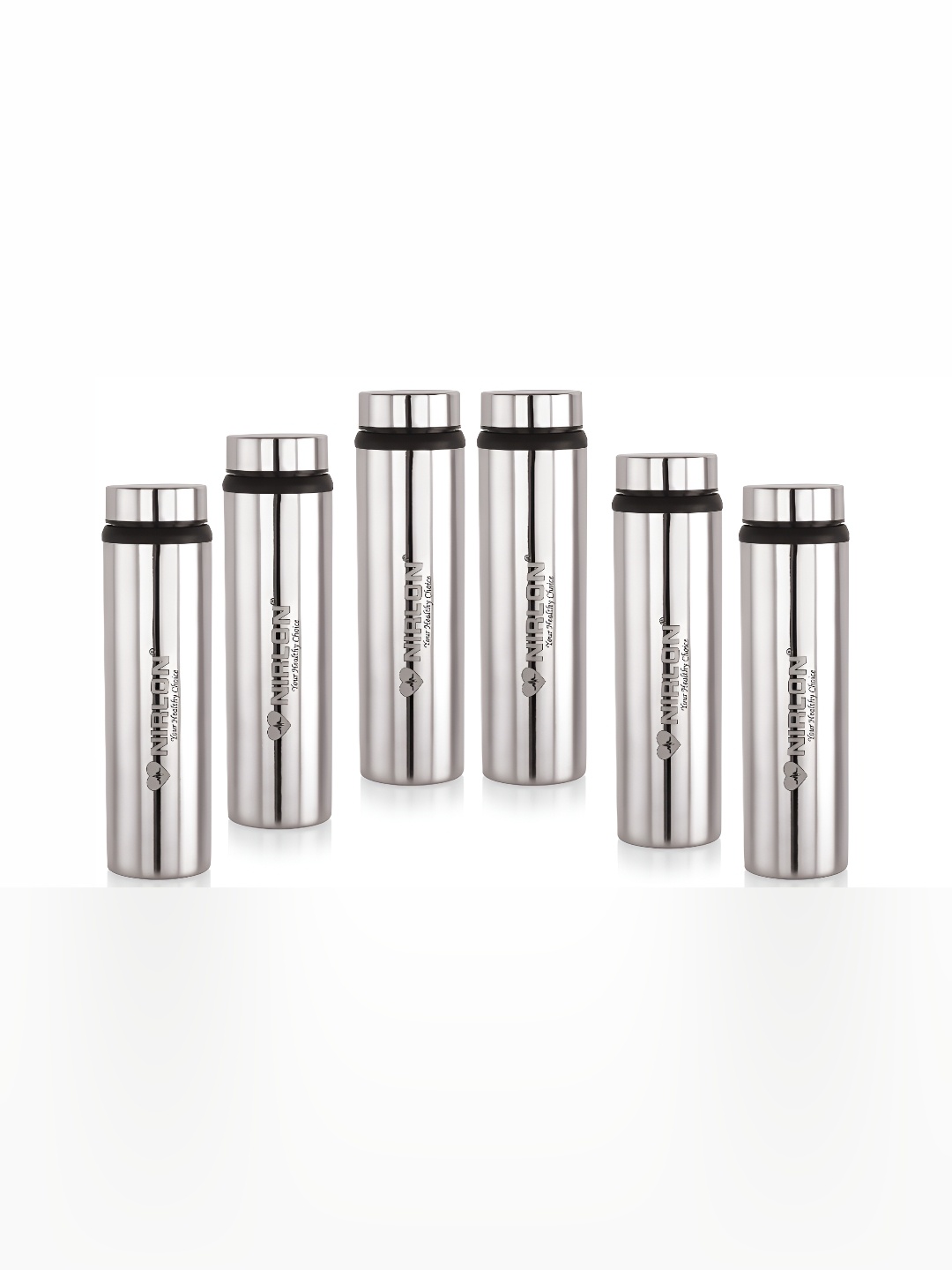 

NIRLON Silver-Toned 6 Pcs Typography Printed Stainless Steel Water Bottle 900 ML