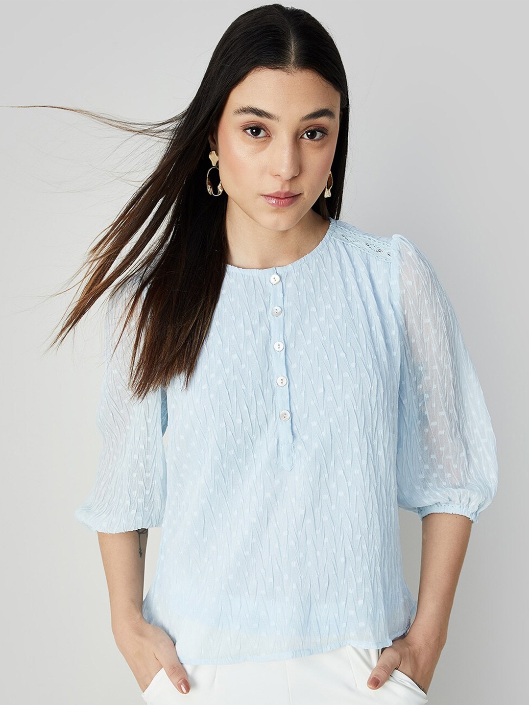 

CODE by Lifestyle Self Design Puff Sleeve Top, Blue