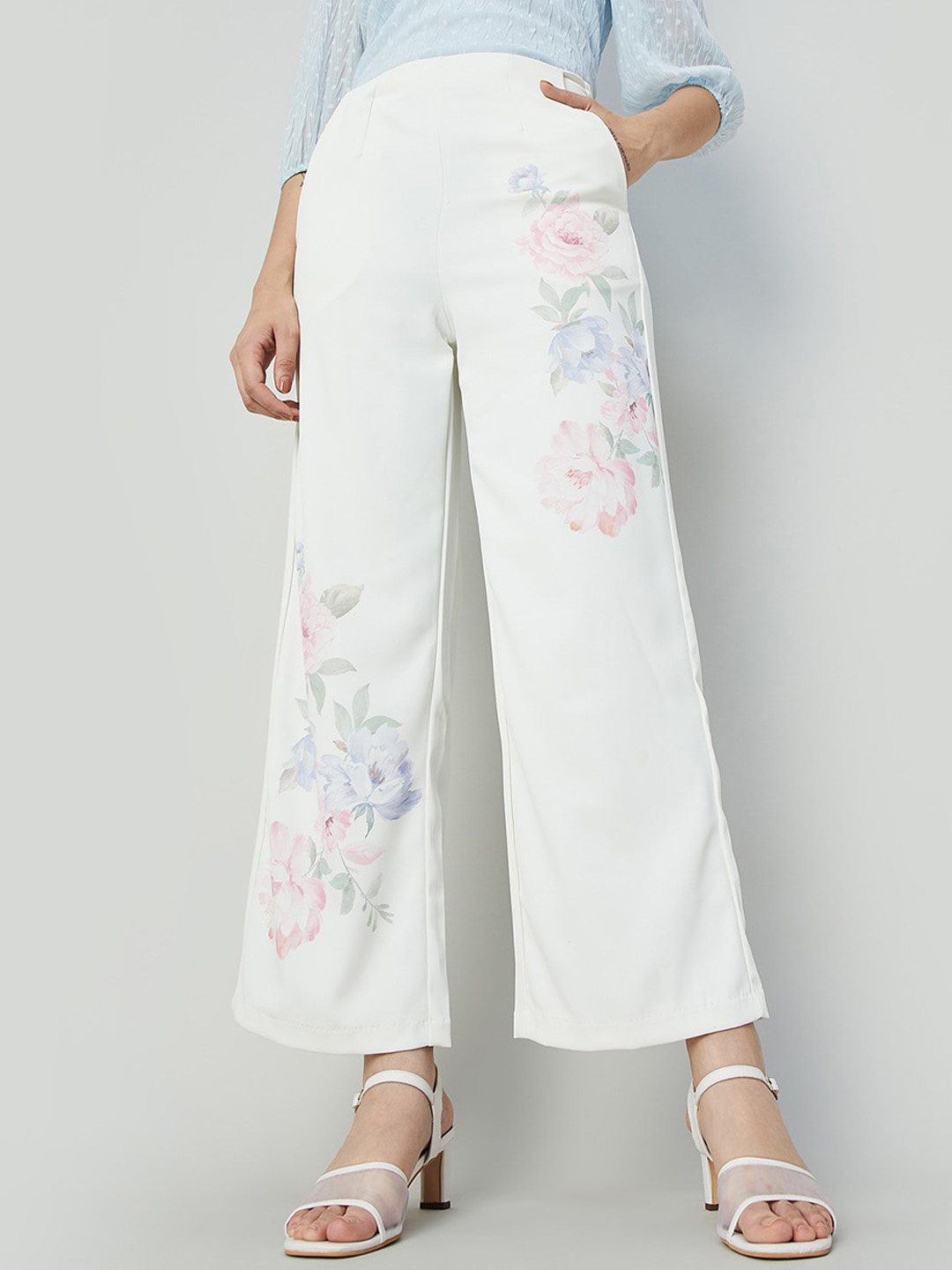 

CODE by Lifestyle Women Floral Embroidered Mid-Rise Parallel Trousers, Off white