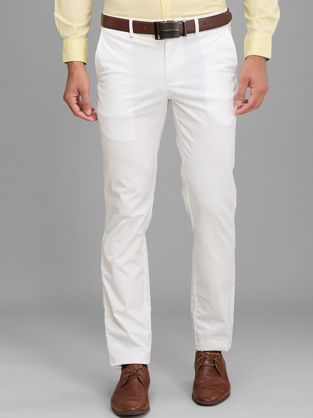 

Raymond Men Slim-Fit Cotton Regular Trousers, White