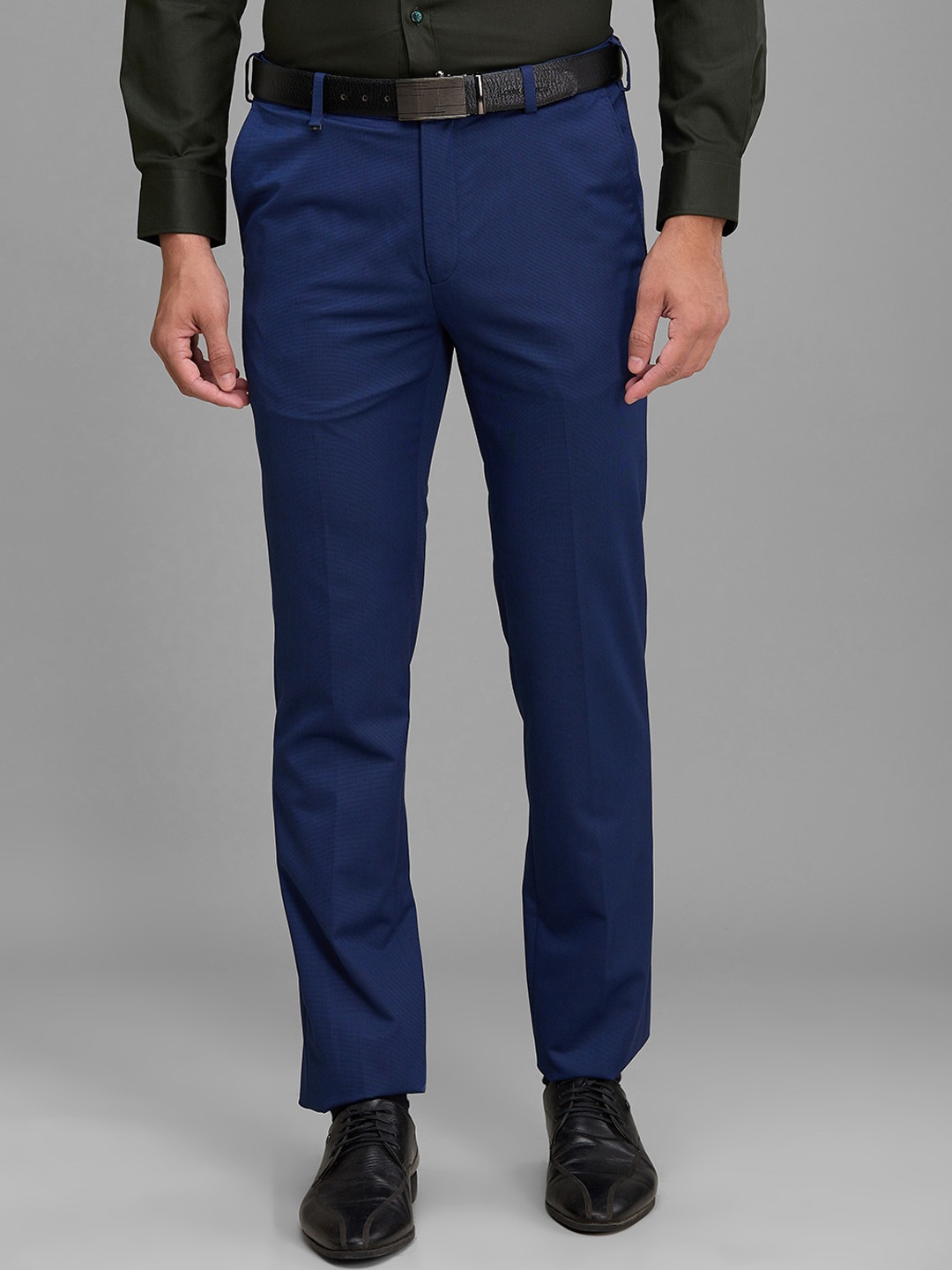 

Raymond Men Self Design Contemporary Fit Formal Trousers, Blue