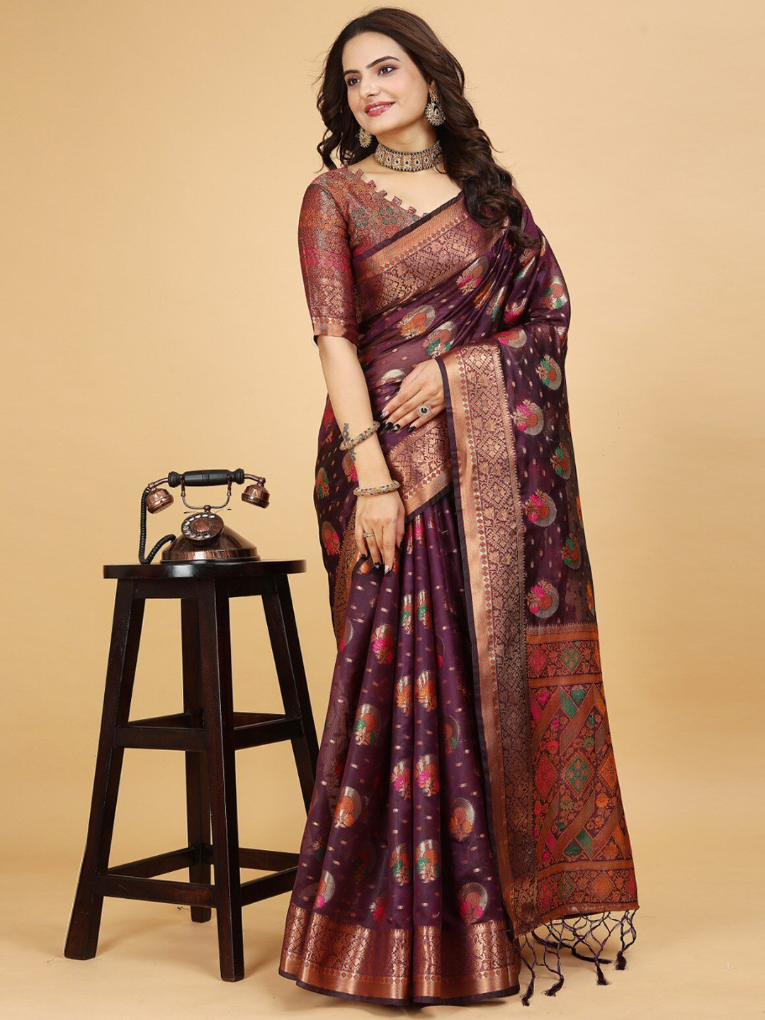

K 5 Fashion Ethnic Motifs Woven Design Zari Organza Saree, Maroon