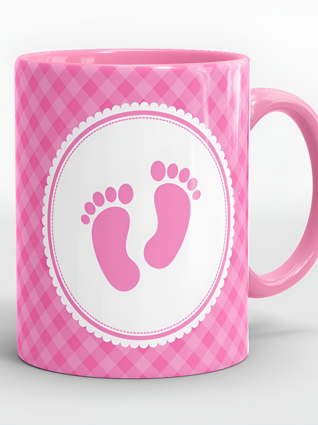 

SUBLIKRAFT Pink & White Printed Microwave Safe Matte Ceramic Mug 330 ml