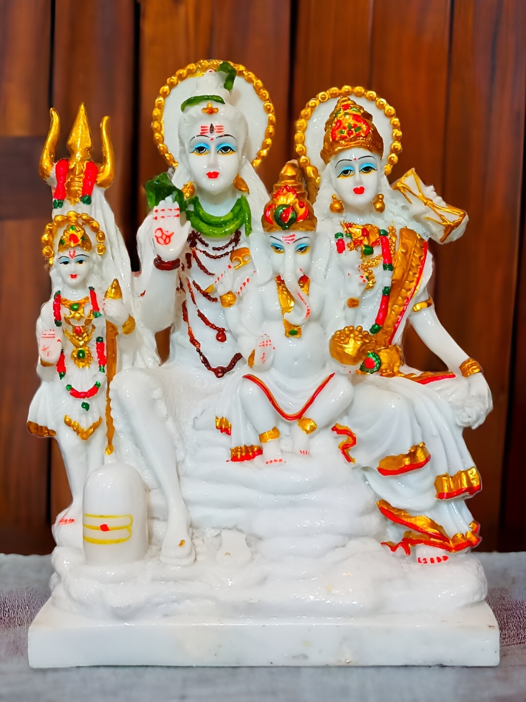 

SANKALAN CREATIONS White Shiv Parivar Marble Idol Showpiece