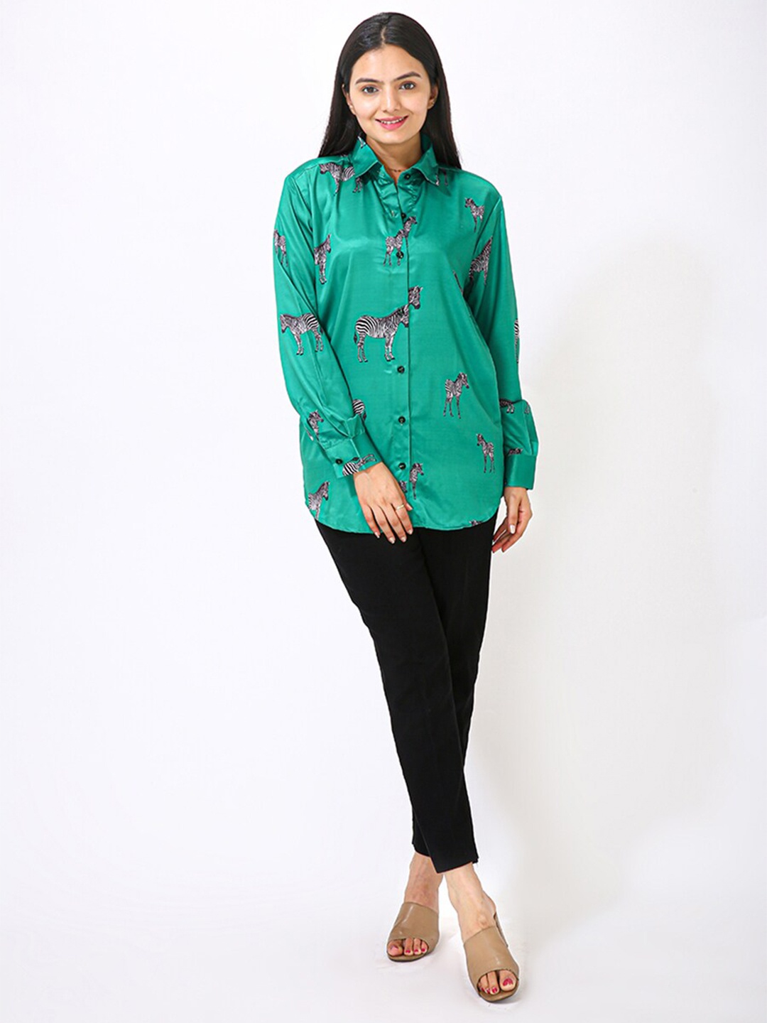 

MatterBlue Modern Conversational Printed Satin Casual Shirt, Green