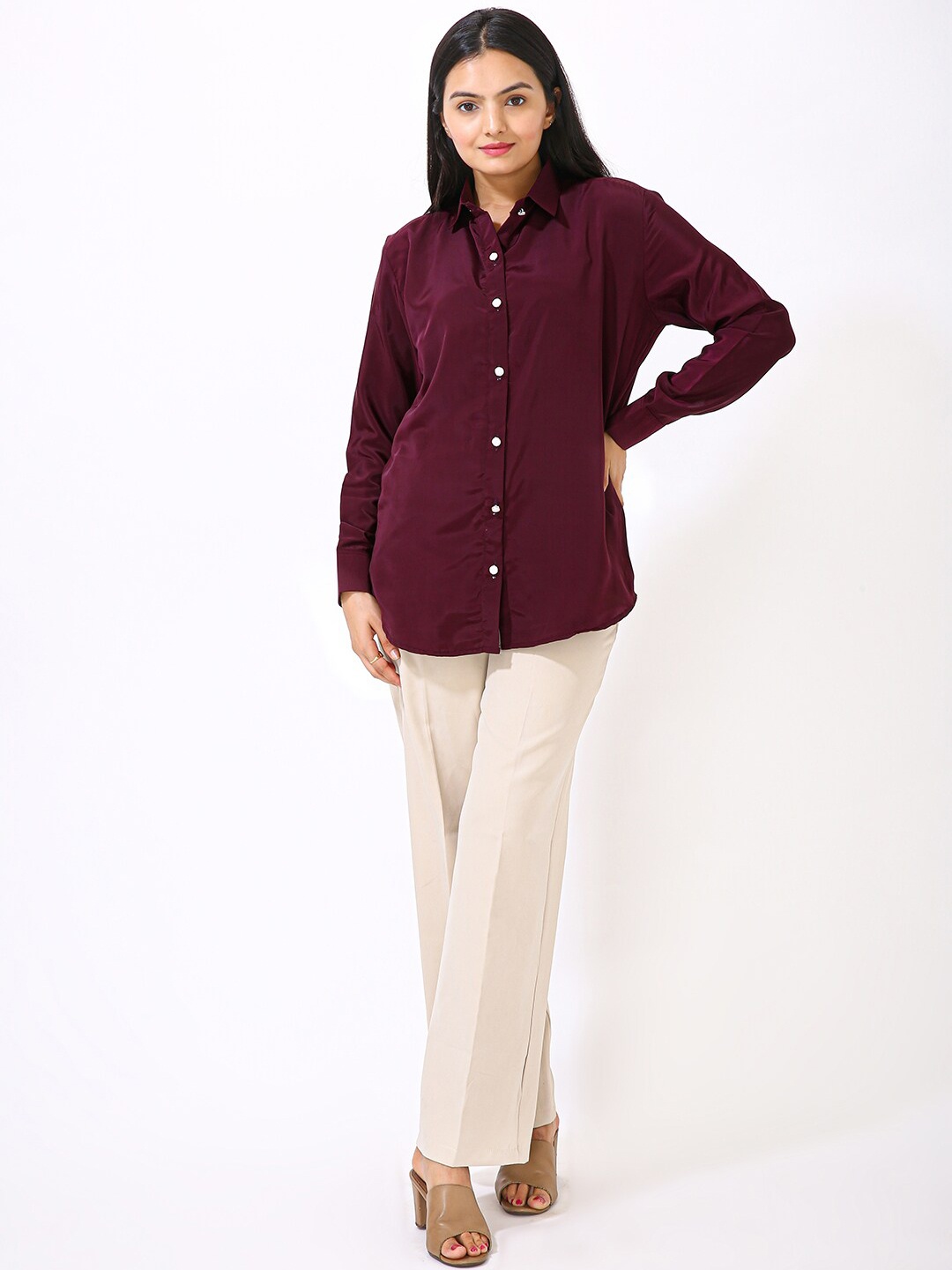 

MatterBlue Classic Spread Collar Crepe Casual Shirt, Burgundy