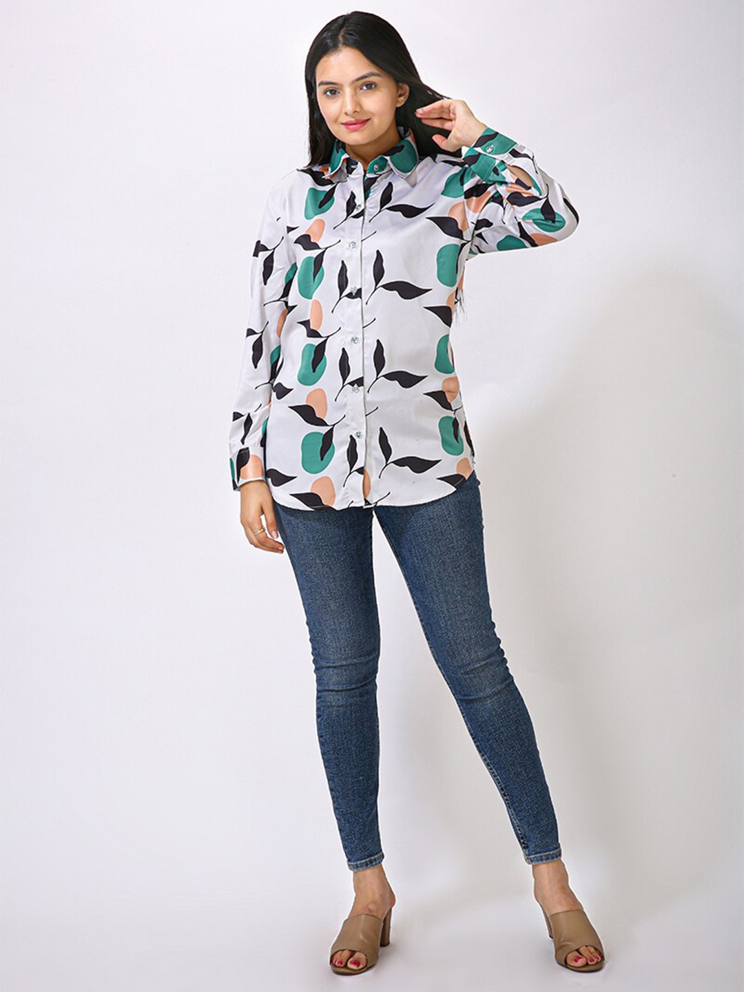 

MatterBlue Modern Floral Printed Satin Casual Shirt, Grey