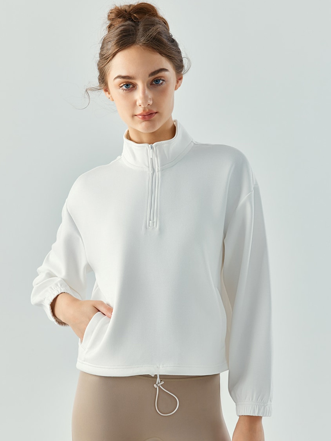 

JC Collection Lightweight Stand Collar Crop Sporty Jacket, White